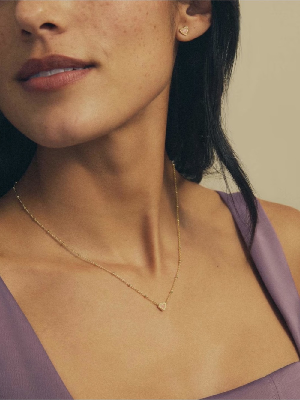 NWT Kendra Scott Mini Ari Heart Gold Satellite Short Pendant Necklace Pink Opal - Picture 2 of 8